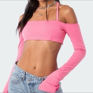 Edikted Pink Off-Shoulder Crop Top